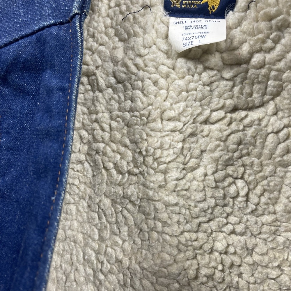 Vintage Wrangler Denim Vest‎ Mens Large Blue Sherpa Lined Button Up USA - Picture 6 of 11